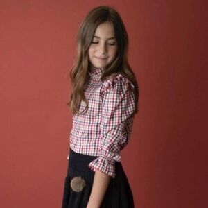 Mi Pequeña Tribu Red Checked Plaid Ruffle Long Sleeve Top Size 10